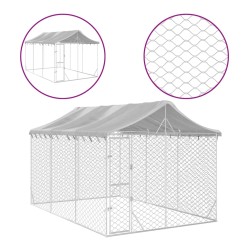 vidaXL Outdoor-Hundezwinger mit Dach Silbern 3x4,5x2,5m Stahl Verzinkt