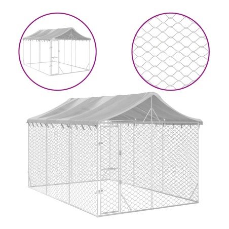 vidaXL Outdoor-Hundezwinger mit Dach Silbern 3x4,5x2,5m Stahl Verzinkt