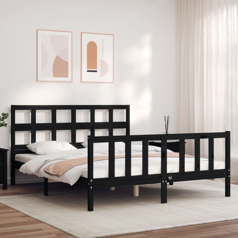 vidaXL Massivholzbett mit Kopfteil Schwarz 160x200 cm vidaXL Massivholzbett mit Kopfteil Schwarz 160x200 cm