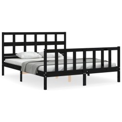 vidaXL Massivholzbett mit Kopfteil Schwarz 160x200 cm