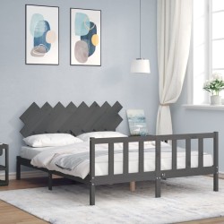 vidaXL Massivholzbett mit Kopfteil Grau 160x200 cm