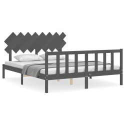 vidaXL Massivholzbett mit Kopfteil Grau 160x200 cm