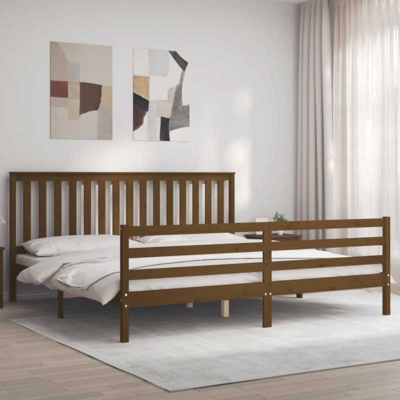 vidaXL Massivholzbett mit Kopfteil Honigbraun 200x200 cm vidaXL Massivholzbett mit Kopfteil Honigbraun 200x200 cm