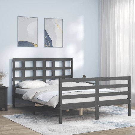 vidaXL Massivholzbett mit Kopfteil Grau 140x200 cm
