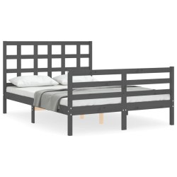 vidaXL Massivholzbett mit Kopfteil Grau 140x200 cm