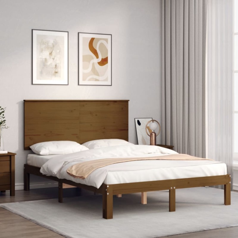 vidaXL Massivholzbett mit Kopfteil Honigbraun 140x200 cm vidaXL Massivholzbett mit Kopfteil Honigbraun 140x200 cm