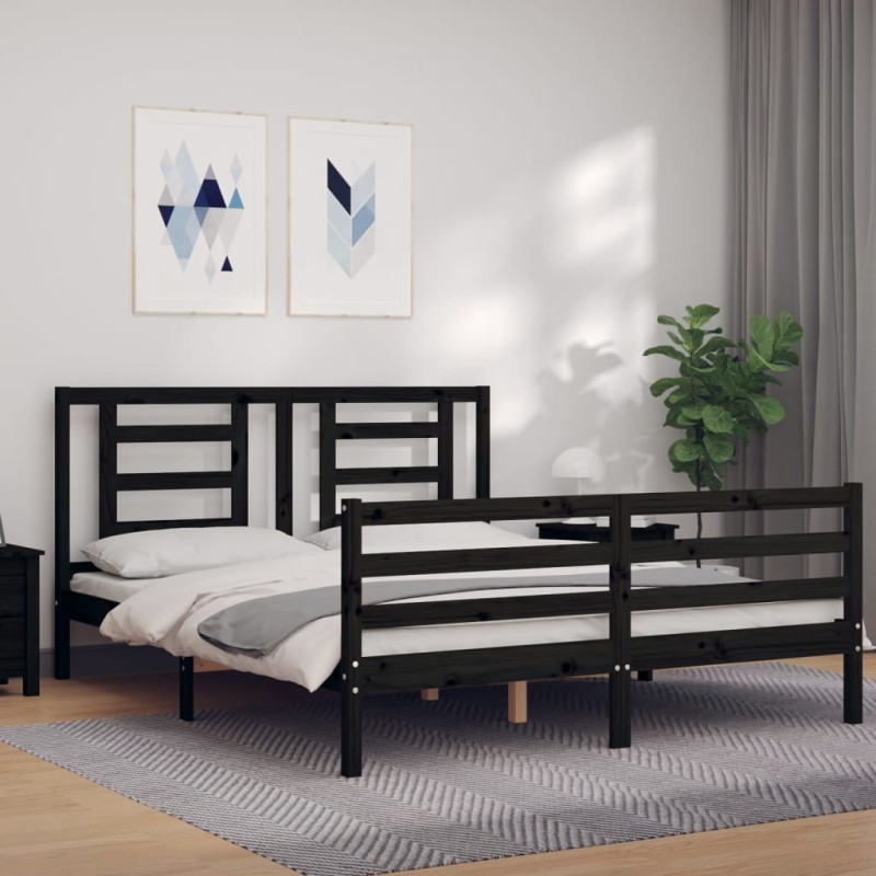 vidaXL Massivholzbett mit Kopfteil Schwarz vidaXL Massivholzbett mit Kopfteil Schwarz