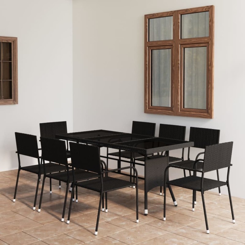 vidaXL 9-tlg. Garten-Essgruppe Poly Rattan Schwarz vidaXL 9-tlg. Garten-Essgruppe Poly Rattan Schwarz