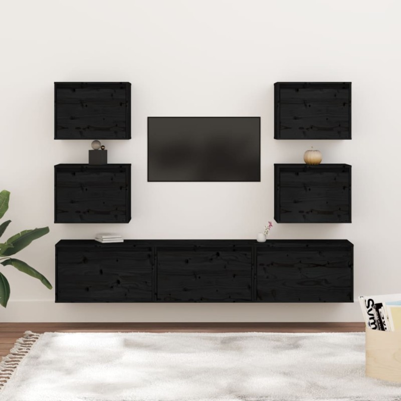 vidaXL TV-Schränke 7 Stk. Schwarz Massivholz Kiefer vidaXL TV-Schränke 7 Stk. Schwarz Massivholz Kiefer