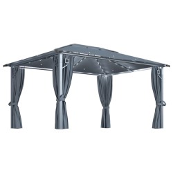 vidaXL Pavillon mit Vorhängen & LED-Lichterkette 4x3 m Anthrazit Alu