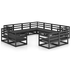 vidaXL 11-tlg. Garten-Lounge-Set Schwarz Massivholz Kiefer