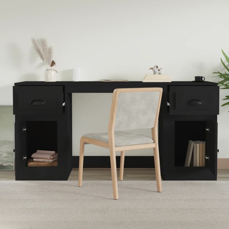 vidaXL Schreibtisch mit Stauraum Schwarz Holzwerkstoff vidaXL Schreibtisch mit Stauraum Schwarz Holzwerkstoff