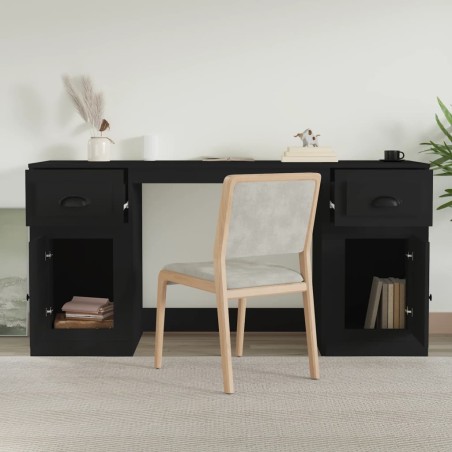 vidaXL Schreibtisch mit Stauraum Schwarz Holzwerkstoff