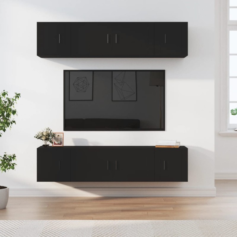 vidaXL 6-tlg. TV-Schrank-Set Schwarz Holzwerkstoff vidaXL 6-tlg. TV-Schrank-Set Schwarz Holzwerkstoff