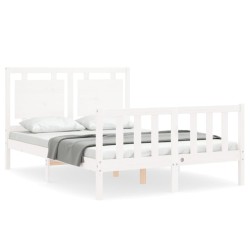 vidaXL Massivholzbett mit Kopfteil Weiß 140x190 cm