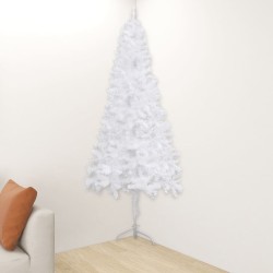 vidaXL Künstlicher Eck-Weihnachtsbaum mit Beleuchtung Weiß 150 cm PVC