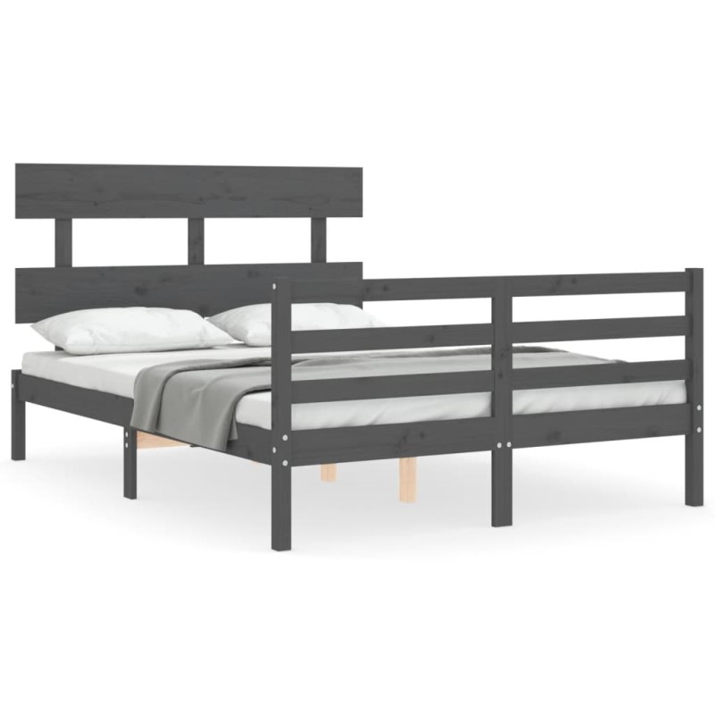 vidaXL Massivholzbett mit Kopfteil Grau 140x190 cm vidaXL Massivholzbett mit Kopfteil Grau 140x190 cm