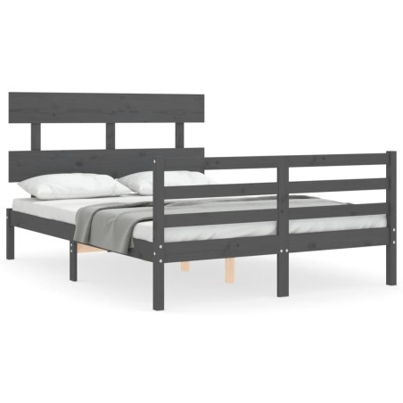 vidaXL Massivholzbett mit Kopfteil Grau 140x190 cm