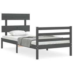vidaXL Massivholzbett mit Kopfteil Grau 90x200 cm