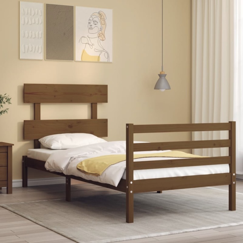 vidaXL Massivholzbett mit Kopfteil Honigbraun 100x200 cm vidaXL Massivholzbett mit Kopfteil Honigbraun 100x200 cm