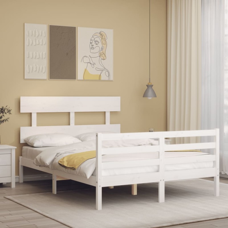 vidaXL Massivholzbett mit Kopfteil Weiß 140x200 cm vidaXL Massivholzbett mit Kopfteil Weiß 140x200 cm