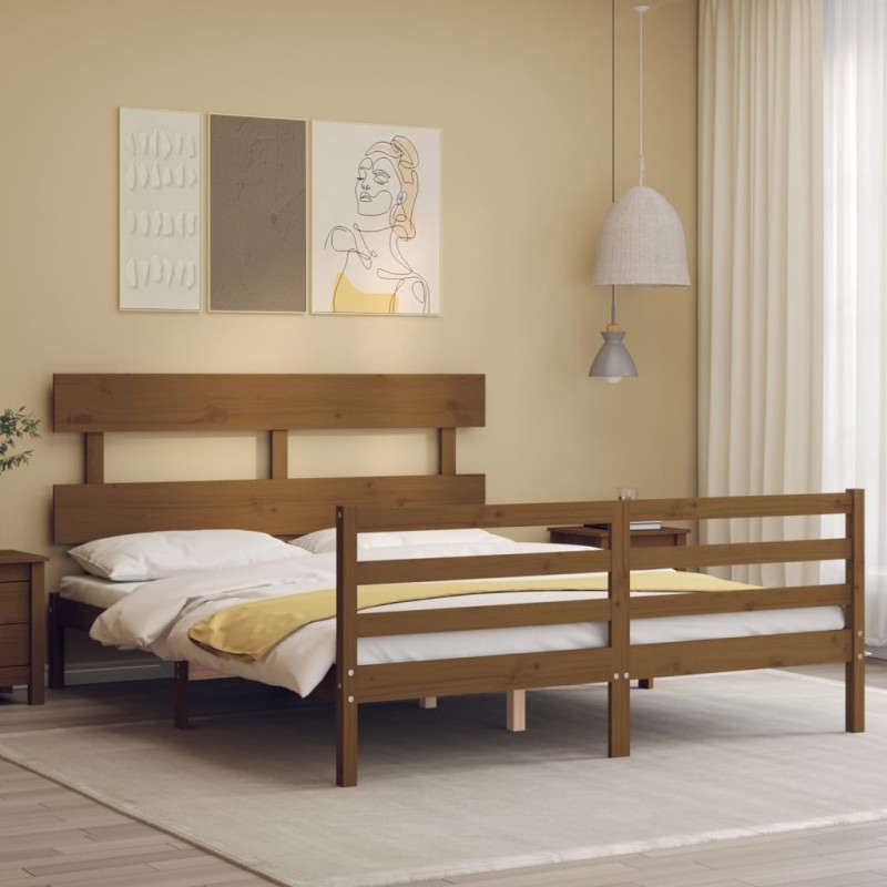 vidaXL Massivholzbett mit Kopfteil Honigbraun vidaXL Massivholzbett mit Kopfteil Honigbraun