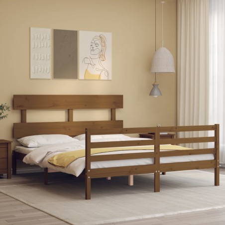 vidaXL Massivholzbett mit Kopfteil Honigbraun