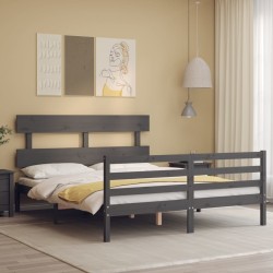 vidaXL Massivholzbett mit Kopfteil Grau 160x200 cm