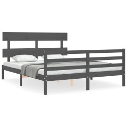 vidaXL Massivholzbett mit Kopfteil Grau 160x200 cm