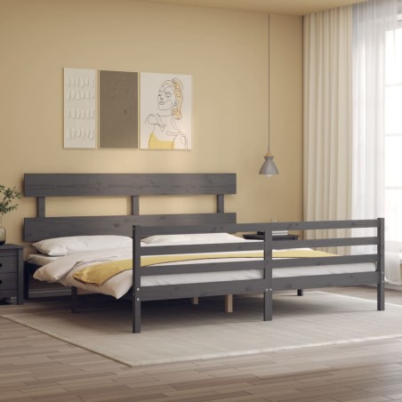 vidaXL Massivholzbett mit Kopfteil Grau