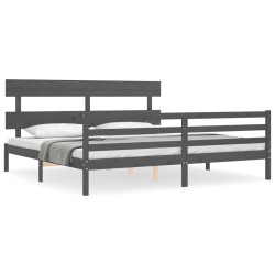 vidaXL Massivholzbett mit Kopfteil Grau