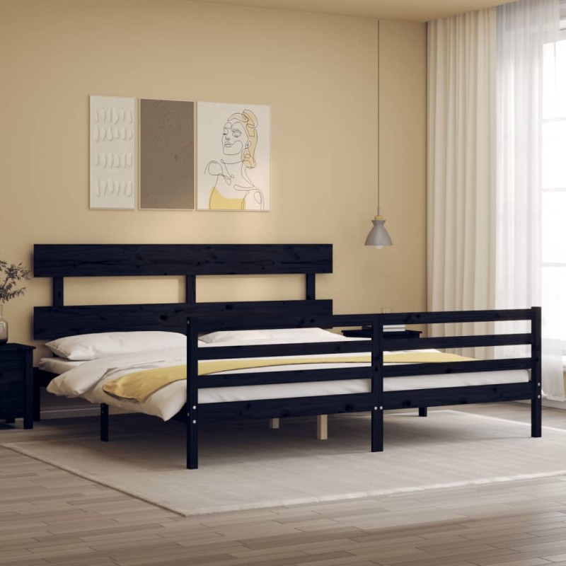 vidaXL Massivholzbett mit Kopfteil Schwarz 200x200 cm vidaXL Massivholzbett mit Kopfteil Schwarz 200x200 cm