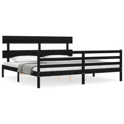 vidaXL Massivholzbett mit Kopfteil Schwarz 200x200 cm