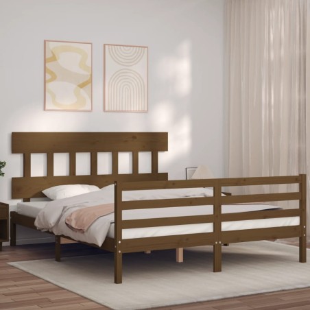vidaXL Massivholzbett mit Kopfteil Honigbraun 160x200 cm