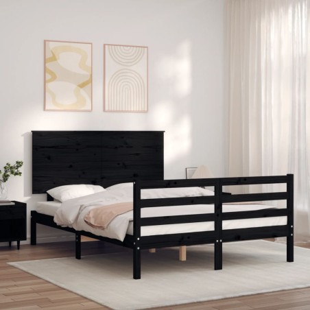 vidaXL Massivholzbett mit Kopfteil Schwarz 140x190 cm