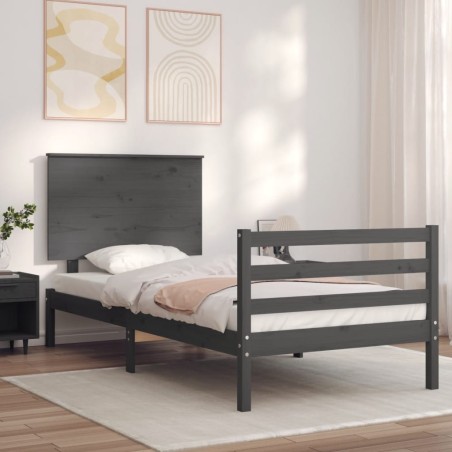 vidaXL Massivholzbett mit Kopfteil Grau 100x200 cm