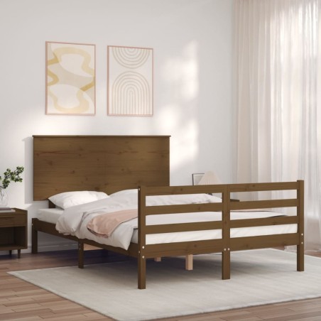 vidaXL Massivholzbett mit Kopfteil Honigbraun 140x200 cm