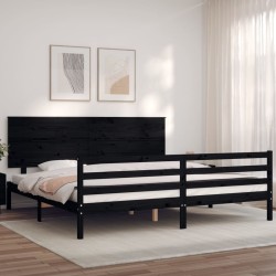 vidaXL Massivholzbett mit Kopfteil Schwarz 200x200 cm