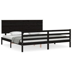 vidaXL Massivholzbett mit Kopfteil Schwarz 200x200 cm