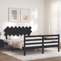 vidaXL Massivholzbett mit Kopfteil Schwarz 140x190 cm