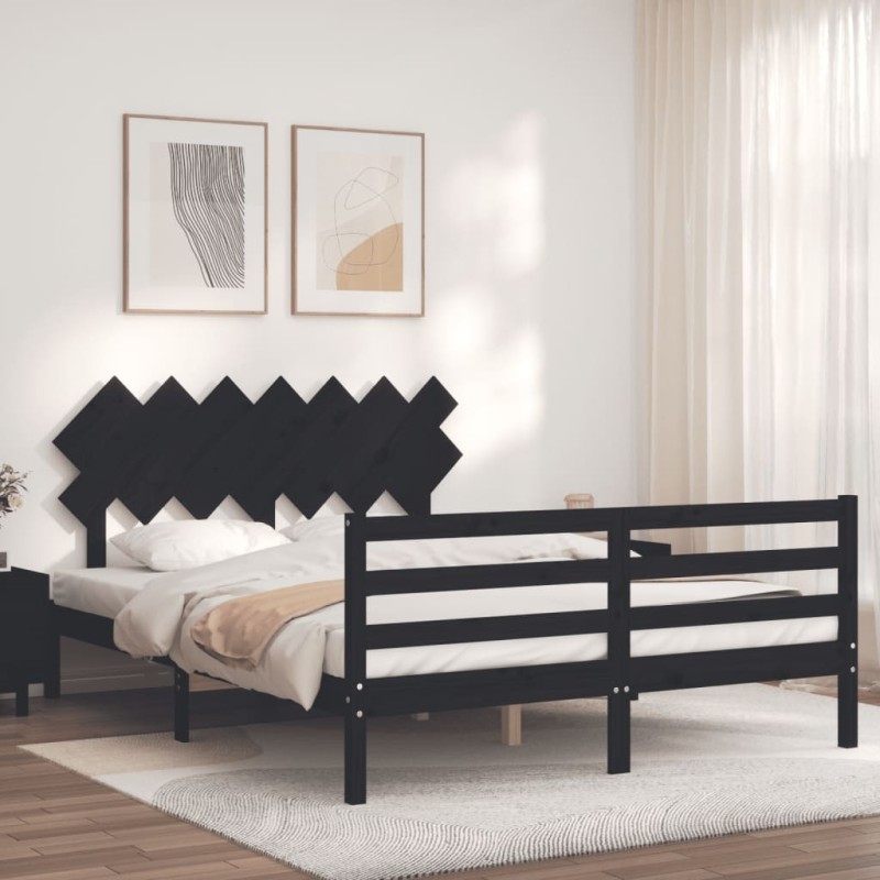 vidaXL Massivholzbett mit Kopfteil Schwarz 140x190 cm vidaXL Massivholzbett mit Kopfteil Schwarz 140x190 cm