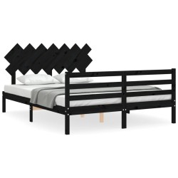 vidaXL Massivholzbett mit Kopfteil Schwarz 140x190 cm