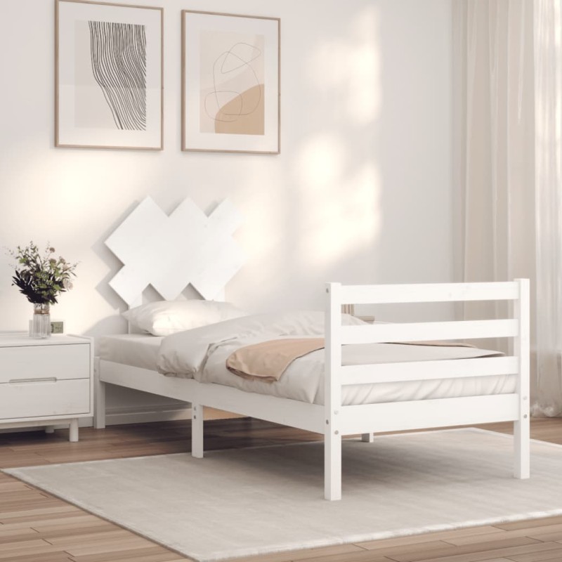 vidaXL Massivholzbett mit Kopfteil Weiß 90x200 cm vidaXL Massivholzbett mit Kopfteil Weiß 90x200 cm