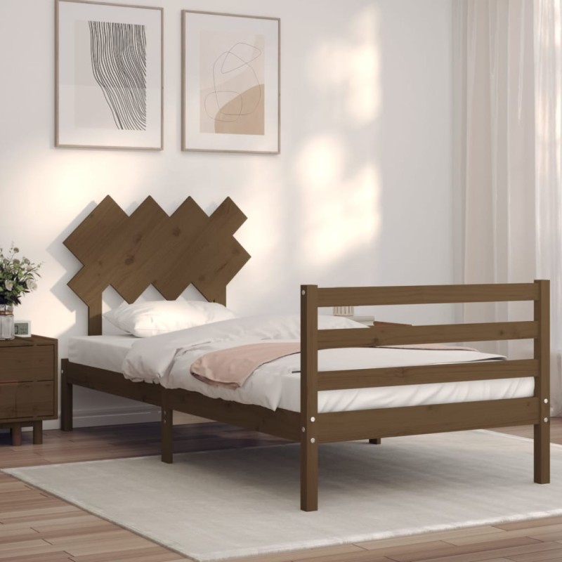vidaXL Massivholzbett mit Kopfteil Honigbraun 100x200 cm vidaXL Massivholzbett mit Kopfteil Honigbraun 100x200 cm