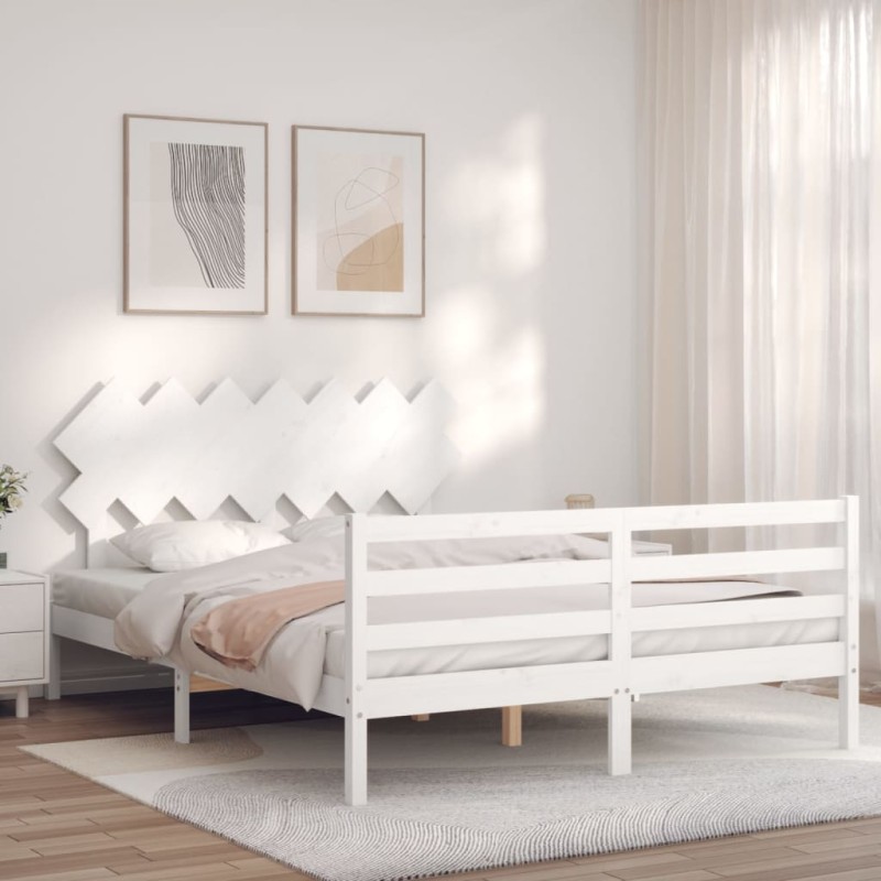 vidaXL Massivholzbett mit Kopfteil Weiß 140x200 cm vidaXL Massivholzbett mit Kopfteil Weiß 140x200 cm