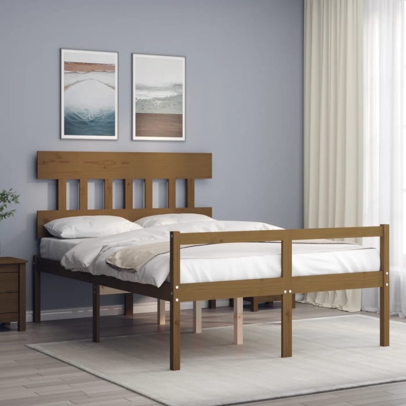 vidaXL Massivholzbett mit Kopfteil Honigbraun vidaXL Massivholzbett mit Kopfteil Honigbraun