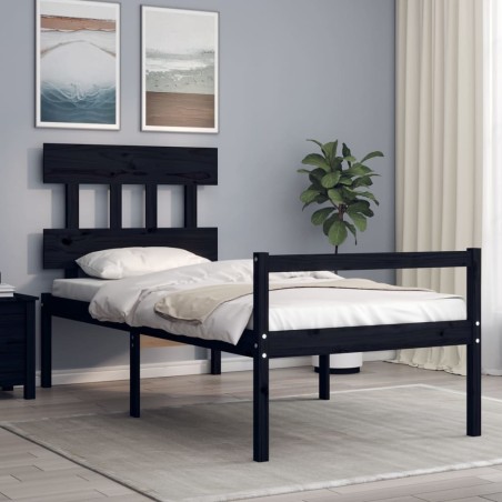 vidaXL Massivholzbett mit Kopfteil Schwarz 100x200 cm