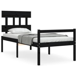 vidaXL Massivholzbett mit Kopfteil Schwarz 100x200 cm