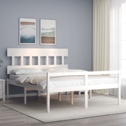 vidaXL Massivholzbett mit Kopfteil Weiß 160x200 cm