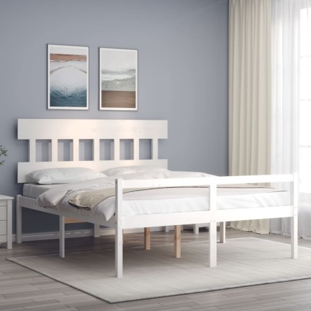 vidaXL Massivholzbett mit Kopfteil Weiß 160x200 cm